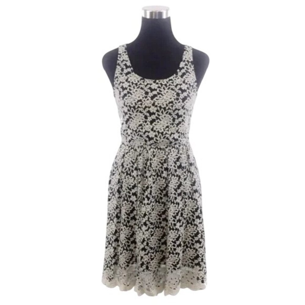 Anthropologie Floral Lace Sleeveless Scalloped Hem Cinched Waist Dress - Picture 3 of 16